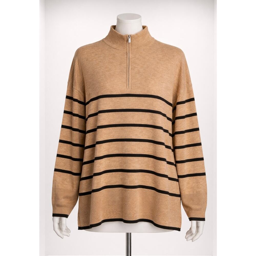 AVA & VIV Women's 1XL Quarter Zip Long Oversized Mock Neck Pullover
